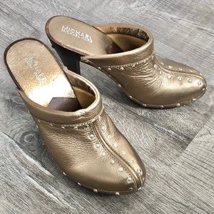 Michael Kors wooden leather clogs